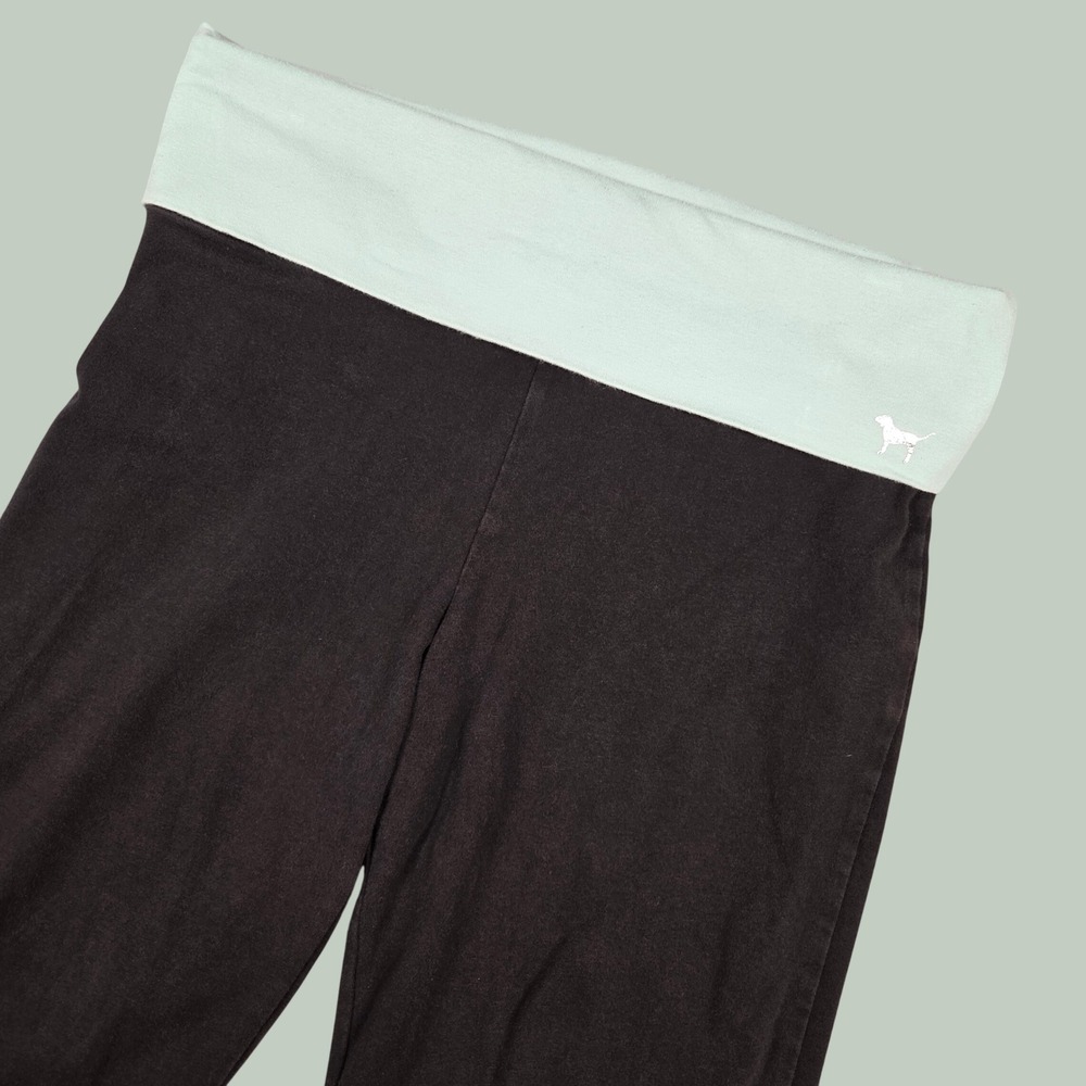 Y2K PINK‎ Victoria's Secret Women Medium Foldover Yoga Pants Blue Dog Logo Flare